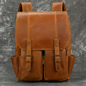 Smart King New Genuine Cow Leather For Men 15.6 Inch Laptop Backpack Outdoor Man Europe and America Retro Shoulder Bag Handbag