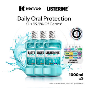 [Bundle of 3] Listerine Mouthwash 1000ml - Cool Mint Green Tea Gum Care Healthy White Original Total Care (Fresh Breath Dental Oral care)