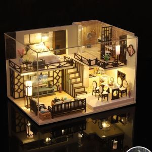 Mô hình đồ chơi thiết kế DIY Nhà búp bê thủ công tự làm lấy bằng gỗ phong cách kiến trúc Trung Quốc cổ đại Nhã Hinh Cư