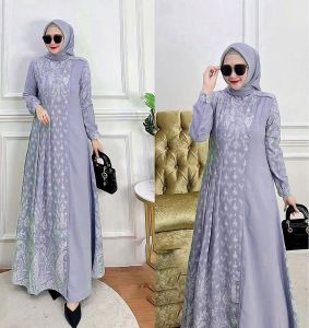Gamis Maxmara Elegan Motif Floral Bahan Wol Ukuran Besar L XL XXL 3L 4L