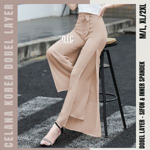 Celana Panjang Sifon Gaya Korea Clydde / Stice Pants Celana Kulot Variasi Pita - NIC Fashion