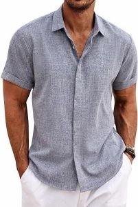 [ Summer New ][ Summer New ]2025 European and American Cross-Border New Foreign Trade Mens Shirt Short Sleeve Casual Button-Down Shirt Mens Beach Summer [ Ultra-Thin Sweat-Permeable ][ Ultra-Thin Sweat-Permeable ]