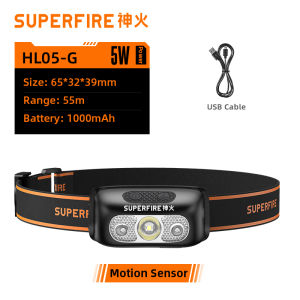 SUPERFIRE Motion Sensor Head Light Mini Super Bright LED Head Lamp USB Rechargeable Flashlight Outdoor Waterproof Torch HL05-Y