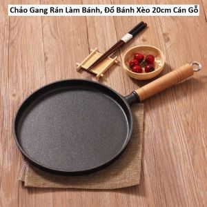 Chảo Gang Tròn Chống Dính Size 20-26Cm Cán Gỗ Chống Nóng Đổ Bánh Xèo Chiên Trứng Dùng Cho Mọi Loại Bếp