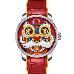 Lucky Harvey Lunar Zodiac Lion Mask Leather Strap Automatic Men Watch 43mm