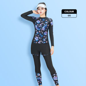 ชุดว่ายน้ำ ชุดว่ายน้ำผู้หญิง  2 ชิ้น ชุดว่ายน้ำป้องกันUV ชุดว่ายน้ำผู้หญิงแขนยาว  ชุดว่ายน้ำลายน่ารัก รุ่น D3953