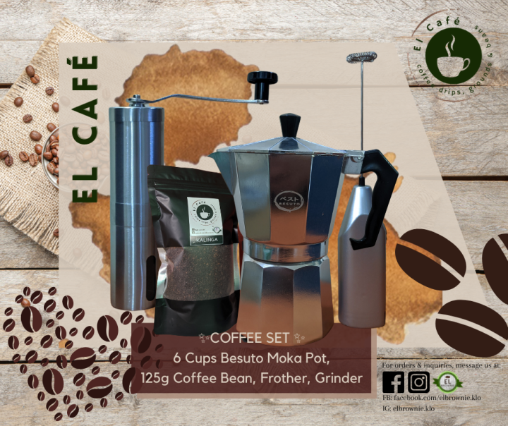 COFFEE SET [6 Cups Moka Pot (Italian Espresso), 125g Coffee, Milk