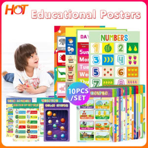 🔥 10PCS ABC Learning Animals Alphabet Number Chart For Kids Educational Set English Numbers Colors Months Early Education Poster Toy Poster With  Glue Point Dot Wall Decorations For Kids Toddlers