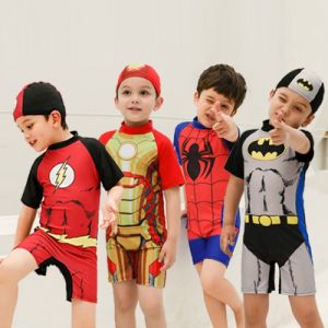 BAJU RENANG ANAK LAKI-LAKI 2IN1 SET TOPI [2-11T] / SWIMWEAR ANAK DENGAN TOPI MODEL SUPERHERO BATMAN SPIDERMAN IRONMAN FLASH SUPERMAN CAPTAIN AMERICA PREMIUM MURAH BISA COD TRENDY KEREN