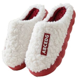 SWEET TIM Patchwork Plush Warm Slippers Ins Letter Non-Slip Winter Indoor Slippers Fashion Casual Soft Home Slippers Indoor