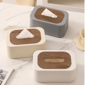 YANGS Plastic Tissue Box Waterproof Wooden Cover Toilet Paper Holder Decorative Storage Spring Mechanism Paper Towel Organizer Home Office