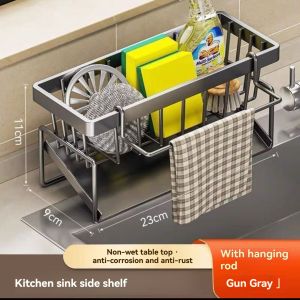Kitchen Drain Rack Hanging Kitchen Sink Organizer Dishcloth & Sponge Drainer Rack Dish Soap Holder for Sink