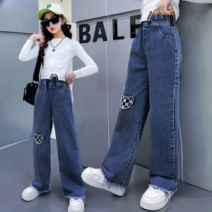 Kids High Quality Denim Jeans Korean Style Straight Wide Leg Pants Fashion Trouser for Kids Girls 3-12 Years Old