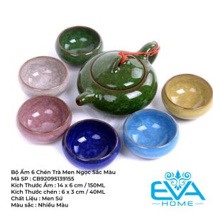 Bộ Ấm 4 Chén Trà Men Nhữ Diêu Màu Xanh Ngọc Nhạt Kèm Túi Đựng Sang Trọng
