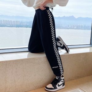 Long Pants for Kids Girls Cotton Teenage Sport Trousers Korean Plaid Bottom Spring Women Joggers 2024 INS Sweatpants Elastic Waist Cargo Pant 2024 INS seluar budak perempuan