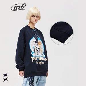 INFLATION brand 2022 autumn new men preppy style 400g polar fleece Dalmatians bronzing personality English printing pullover sweater