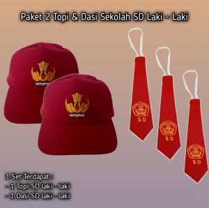 paket 2 Topi & Dasi Sekolah - Perlengkapan Sekolah Anak SD Laki Laki & Perempuan / R S