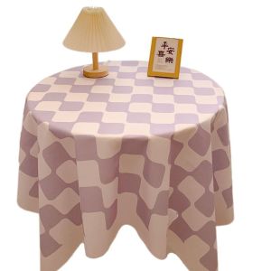 LINSBAYWU Cotton Checkerboard Tablecloth Korean Style Dustproof Table Cover Set Prop Colourful Plaid Tablecloth Round Table