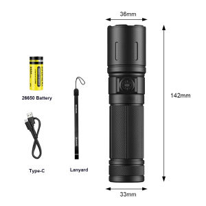Waterproof LED Flashlight Rechargeable 1100LM Zoomable Camping Lantern Portable Tactical Torch With Warm White Yellow Side Light For Outdoor Hiking Emergency