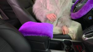 SEG Direct Car Center Console Cover Fluffy Fur Middle Armrest Cover Black