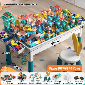 Building Blocks Table Chair Set Multi-Functional Kids Study & Play with Storage 200+ Pieces for Creative Learning