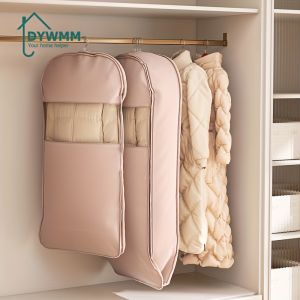 Space Saving Hanging Garment Bag with Self-Compression Zipper - 40% Compressed High Quality Closet Organizer for Down Coats & Clothes Durable Fabric Storage Bag (Beige/Pink) Clothes Organizer Storage