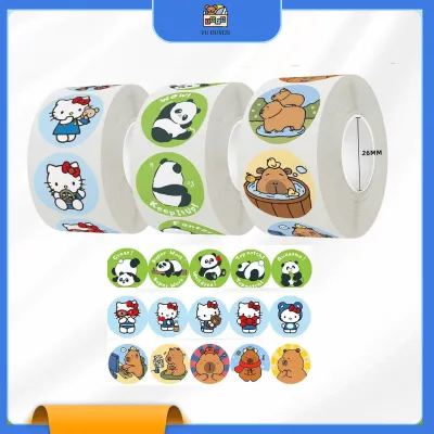 Set 3 Cuộn 500 Sticker KittyGấu Trúc Capybara siêu hot khen thưởng khích lệ cho bé