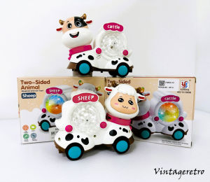 🐑MUSICAL ANIMAL TOYS TWO SIDED HEAD CATTLE & SHEEP WITH MUSIC AND LIGHT🐄 ASK52428