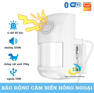 Cảm biến báo động hồng ngoại wifi tuya chống trộm có còi điều khiển từ xa qua điện thoại
