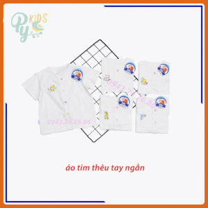 Áo cổ tim sơ sinh hình thêu Bibo cotton 100% tay ngắn-tay dài cho bé từ 3-15 kg