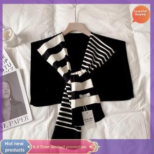 Graceful New Match Black And White Knitted Striped All-Matching Fashion Decoration Website Red Plus-Sized Neck Protection Shoulder Shawl