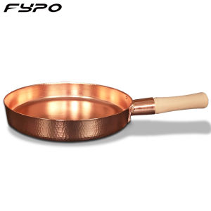 กระทะแบนทองแดงแท้ขนาด25ซม./28ซม. หม้อทองแดงหม้อทองแดงมีด้ามจับไม้สุดหรูกระทะแพนเค้กไม่เคลือบผิวกระทะทอดใช้งานได้ทั่วไปสำหรับเตาแก๊สคนกระทะทอด