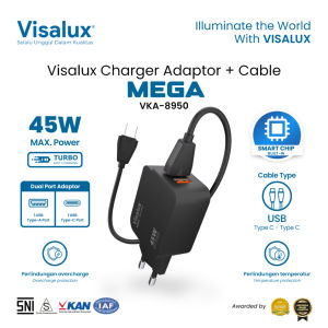 Visalux Mega Charger Adaptor + Cable 45W Turbo Fast Charging Dual Port - Kepala Charger Kabel Type C (VKA8950-Mega)