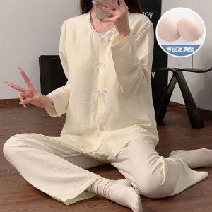 Plus Size Pajamas for Women Spring Autumn Comfort Cloud Cotton Long Sleeves Pijama with Padded Nightwear Two Piece Set Sweet Casual New Home Wear Clothes