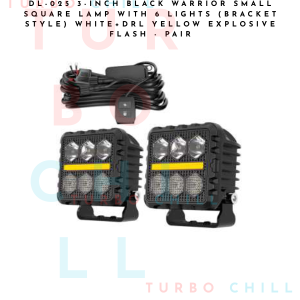 DL-025 3-inch Black Warrior Small Square Lamp with 6 Lights (Bracket Style) White+DRL Yellow Explosive Flash - PAIR