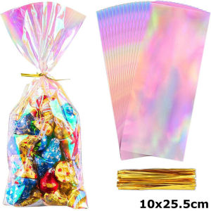 50pcs Iridescent Lootbag Food Packaging Plastic Biscuit Bread Muffin Cookie Gift Party