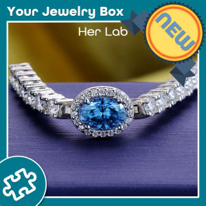 Her Lab Jewelry | Genuine aquamarine moissanite ladies bracelet 2.4 carats full diamond GTA certified diamond bracelet Shiny high-end silver jewelry adjustable birthday gift bestie jewelry