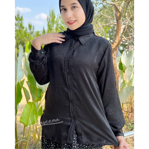 Haseena Kemeja Wanita Latifa Silk Shimmer Blouse Atasan Kantor Polos Elegan Glossy Lengan Panjang Korean Style