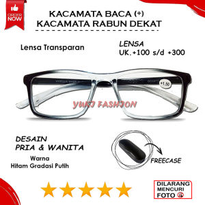 GRATIS KOTAK CASE - Kacamata Baca Plus Full Bingkai Bentuk Kotak Frame Hitam Putih Bening Lensa Plus Baca Rabun Dekat Ada Ukuran +1.00 s/d +3.00 PRIA WANITA - GUDANG KACAMATA RABUN DEKAT TERMURAH TERBARU TERKINI