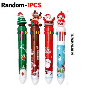 10Pcs Christmas 10-Color Pens Cartoon Santa Claus Snowman Ballpoint Pen Student Reward Stationery Kids Gift