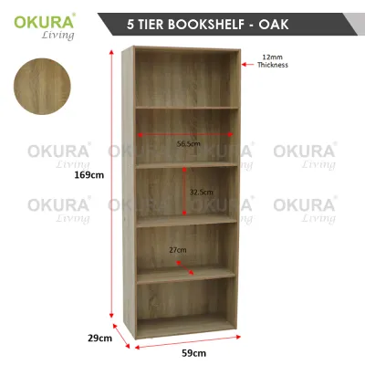 OKURA 5 Tier Multipurpose Bookcase Cabinet Organizer Storage Shelves Rack Book Shelf Rak Serbaguna 5 Tingkat
