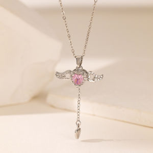 Cupids Heart Necklace for Girls Light Luxury High-end Fairy Style Angel Love Zircon Temperament Versatile Clavicle Chain
