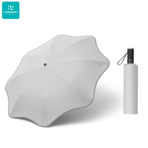 LORDWEY Fully Automatic UV-resistant Umbrella with Reflective Strips Rounded Corners for Wind Resistance 8-ribbed Black Coating Parasol
