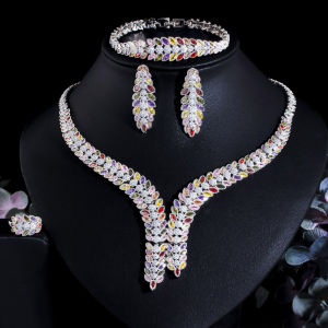 Sequito Có Giá Trị vàng trắng Màu Paved Nhiều Màu Aaaaa đá Cubic Zirconia lá pha lê Dài Pendat Vòng Cổ Bông tai thả vòng nhẫn Bộ Cho Phụ Nữ Buổi Tối trang sức dự tiệc Bộ Sj355