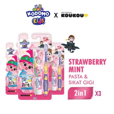 [Paket isi 3] KODOMO Kids Sikat Gigi 2 IN 1 Strawberry Mint Koukou