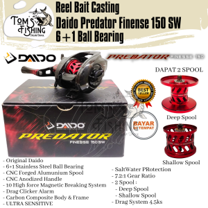 Reel BC BaitCasting Daido New PREDATOR FINESSE 150 SW (2 Spool) 7.2:1 SaltWater Murah - Toms Fishing