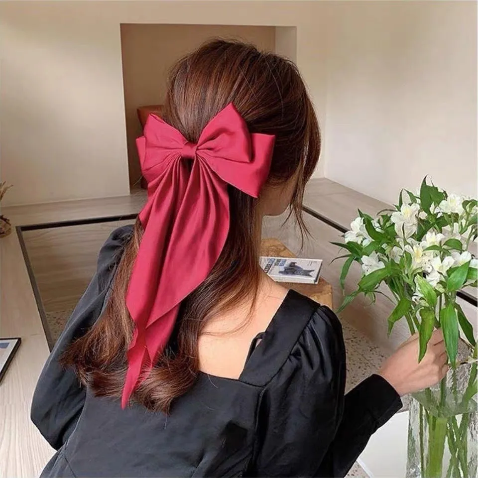 DHOME Long Korean Big Bow Knot Barrette Chiffon Fabric Material