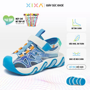 Sandal bé trai khóa dán HOBIBEAR E152361205 Xixa Blue dép trẻ em chính hãng đế EVA vải lưới thoáng khí