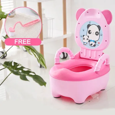 Oldlaiben Kid Toilet Baby Potty Trainning Seat with Backrest Panda Cartoon Todders Portable Plastic Potty Toilet Bowl for Child Tandas Kanak Kanak