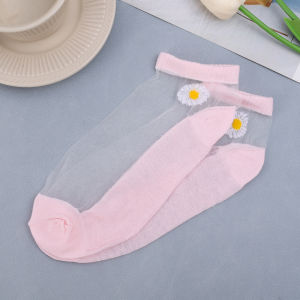 Cute Daisy Glass Stocking Woman Summer Breathable Ankle Silk Sock Girl Lace Ultra-thin Transparent Sox Fashion Flower Harajuku Invisible Sock